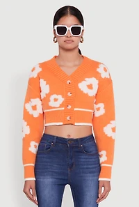 Chenille Floral Brushed Knit Cropped Cardigan