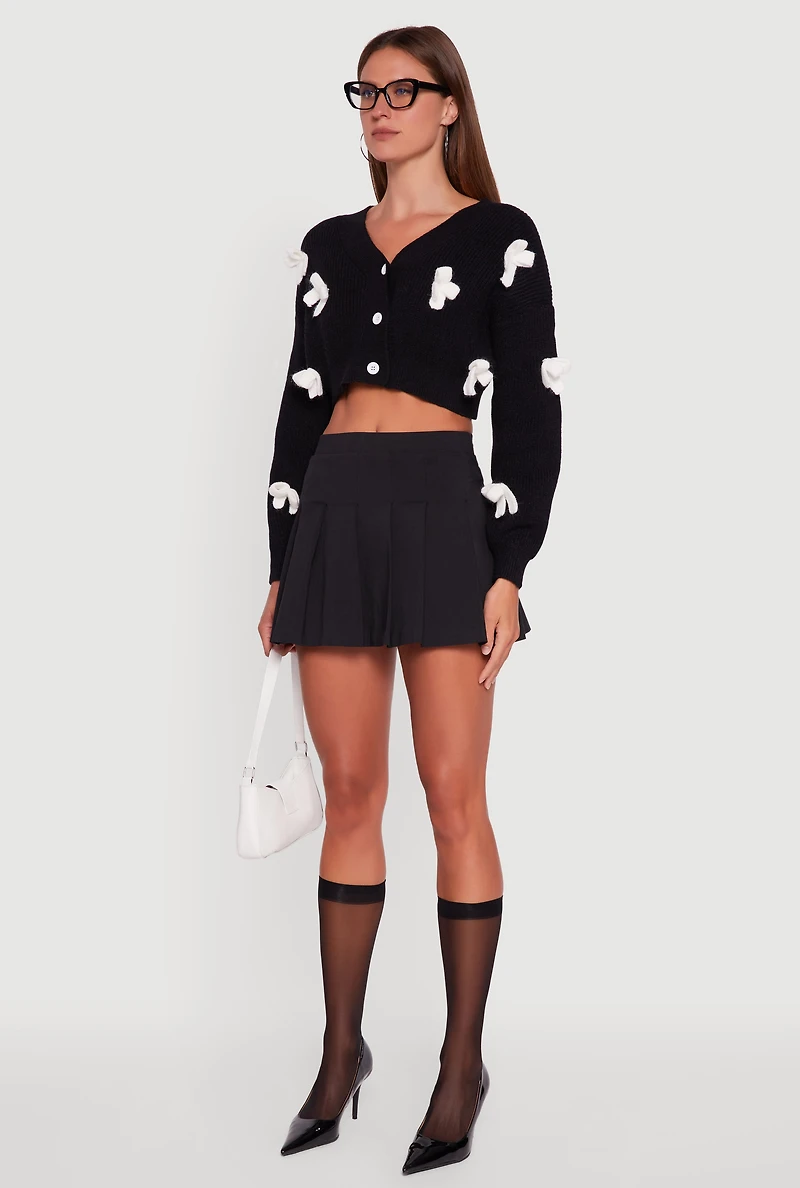 Color Blocked Bow Detail Cropped Cardigan