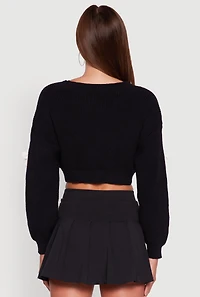 Color Blocked Bow Detail Cropped Cardigan