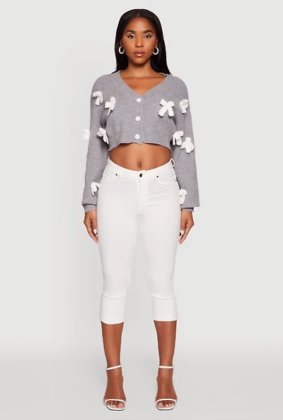Womens Color Blocked Bow Detail Cropped Cardigan,