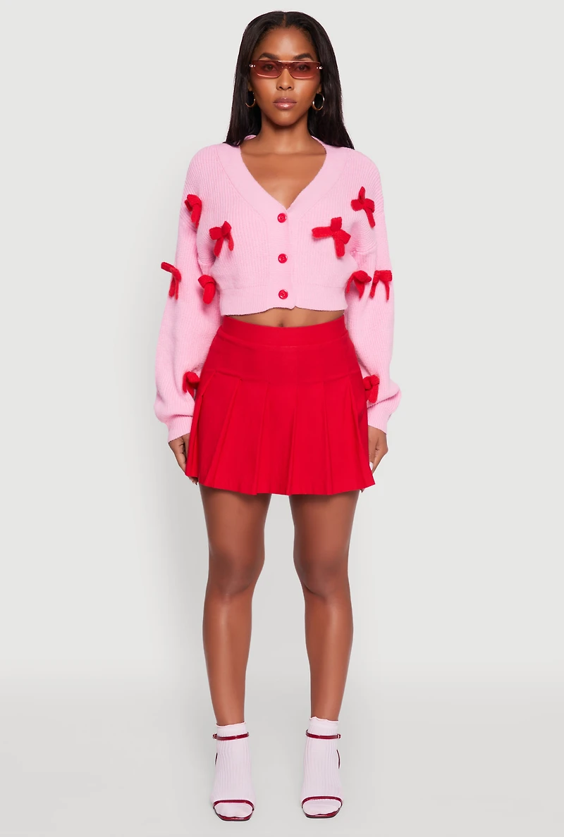 Womens Color Blocked Bow Detail Cropped Cardigan,