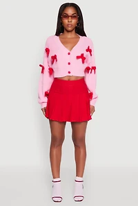 Womens Color Blocked Bow Detail Cropped Cardigan,