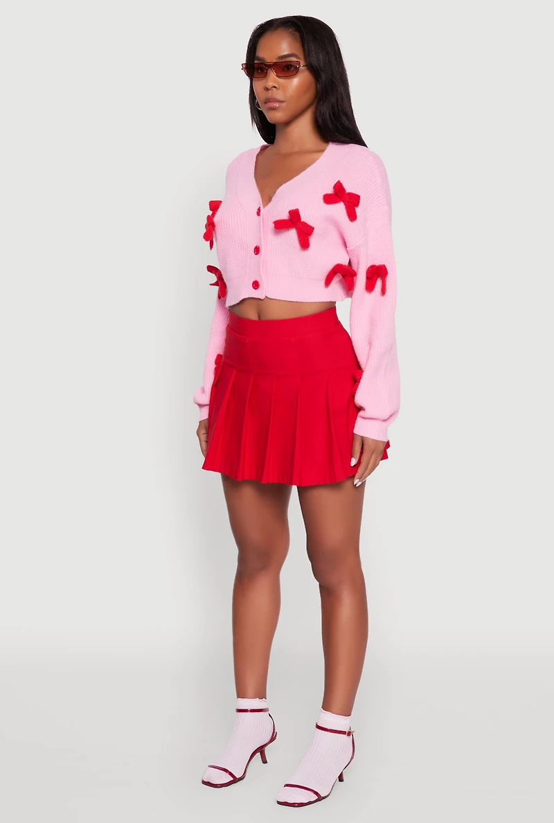 Womens Color Blocked Bow Detail Cropped Cardigan,