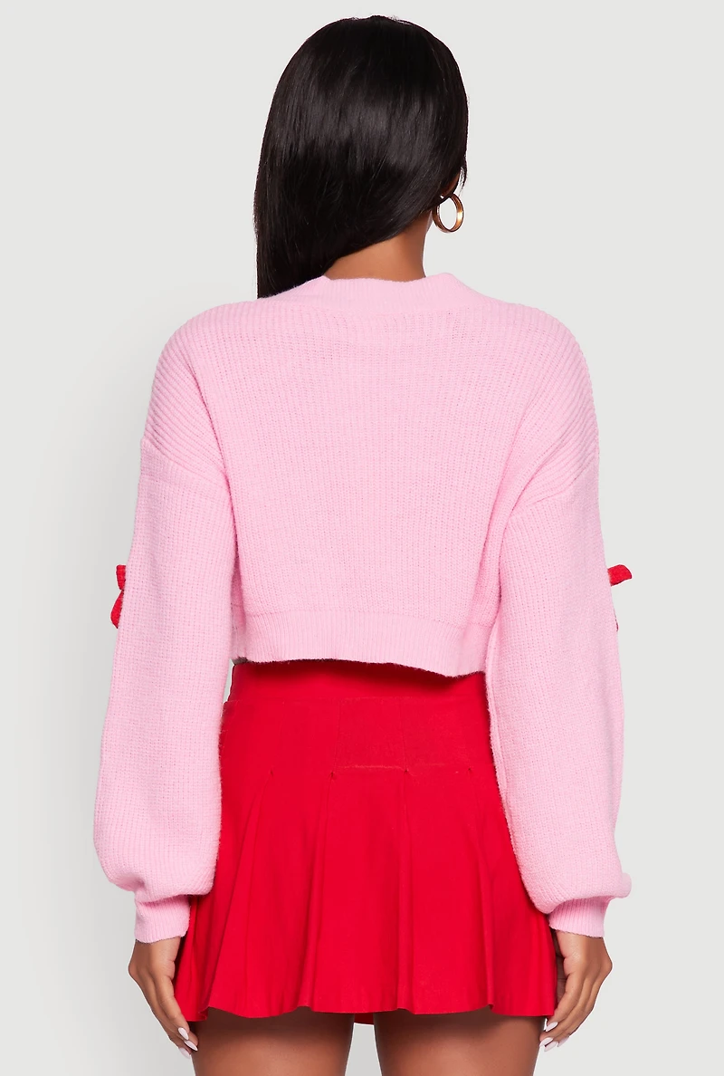 Womens Color Blocked Bow Detail Cropped Cardigan,