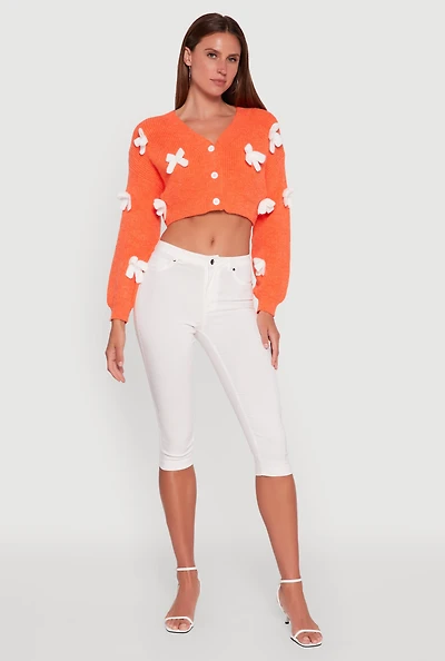 Womens Color Blocked Bow Detail Cropped Cardigan,