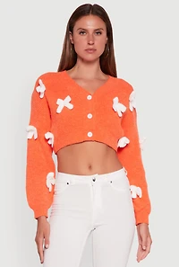 Womens Color Blocked Bow Detail Cropped Cardigan,