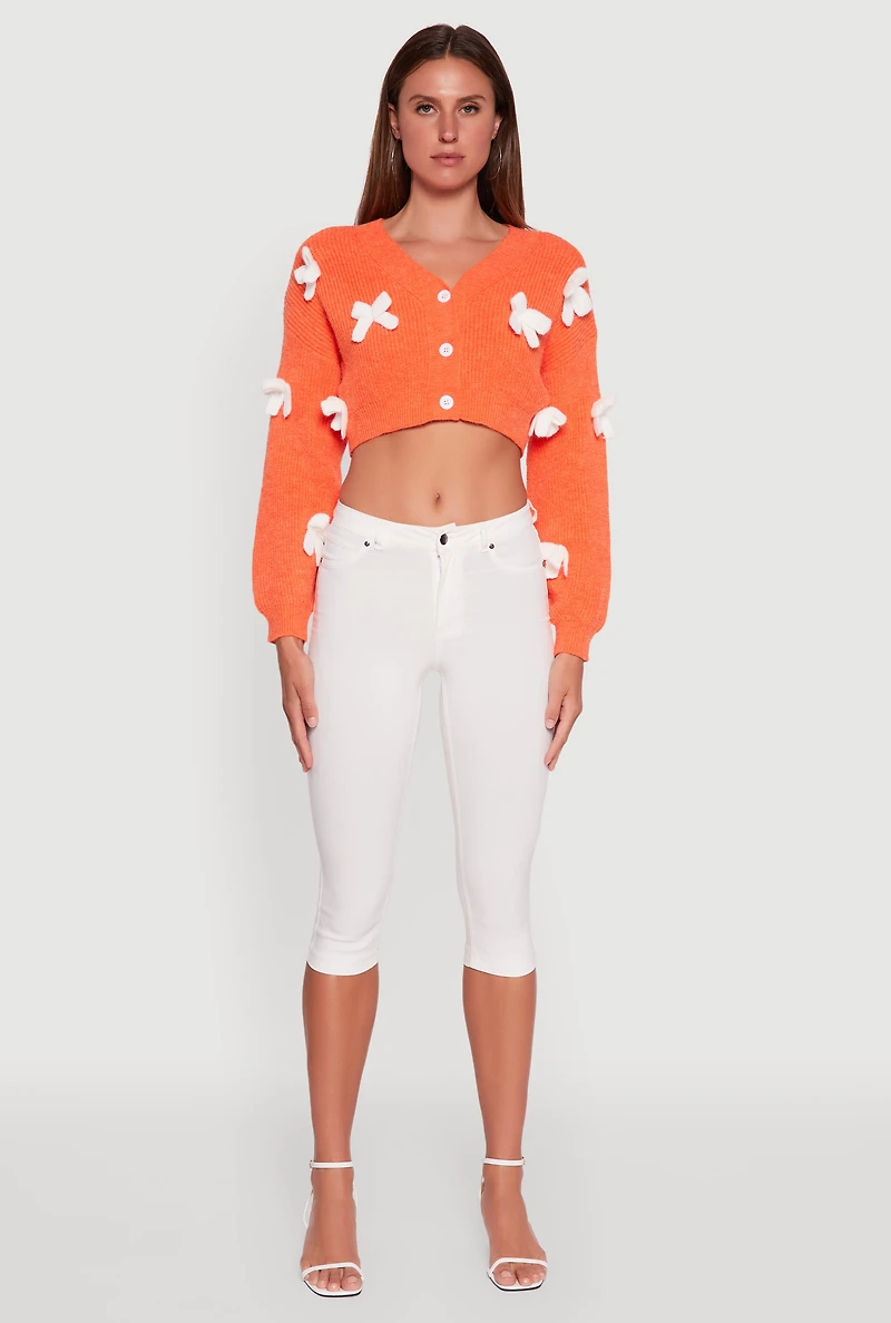 Womens Color Blocked Bow Detail Cropped Cardigan,