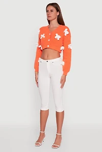 Womens Color Blocked Bow Detail Cropped Cardigan,