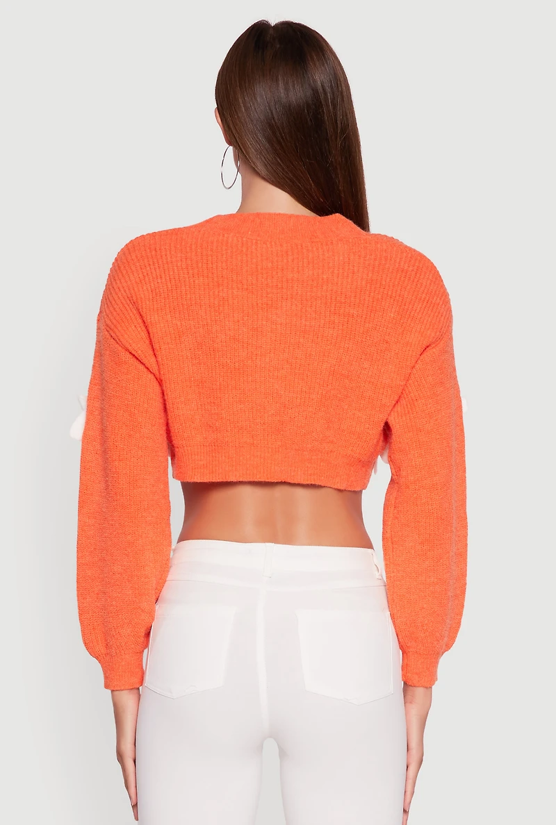 Womens Color Blocked Bow Detail Cropped Cardigan,