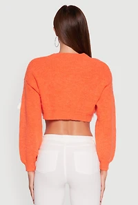 Womens Color Blocked Bow Detail Cropped Cardigan,