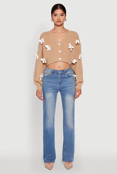 Womens Color Blocked Bow Detail Cropped Cardigan,