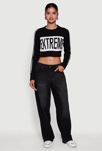 Womens Extreme Graphic Cropped Sweater, Black, Size L