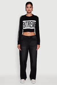 Womens Extreme Graphic Cropped Sweater, Black, Size L