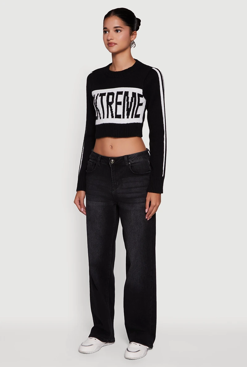 Womens Extreme Graphic Cropped Sweater, Black, Size L