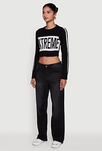 Womens Extreme Graphic Cropped Sweater, Black, Size L