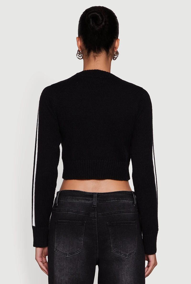 Womens Extreme Graphic Cropped Sweater, Black, Size L