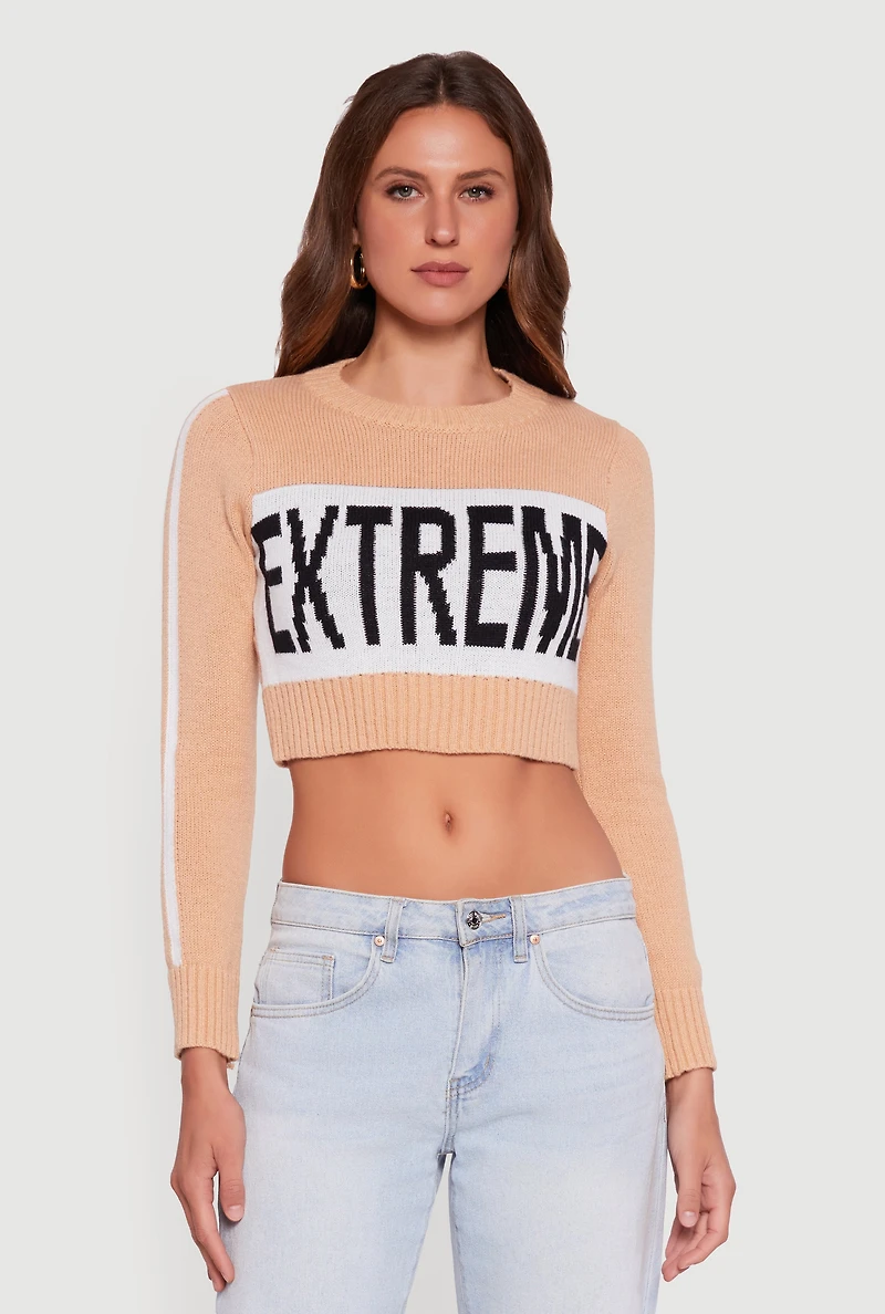 Womens Extreme Graphic Cropped Sweater,