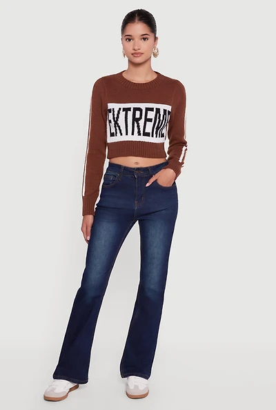 Womens Extreme Graphic Cropped Sweater, Brown, Size L