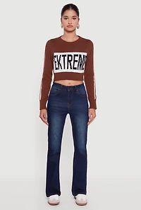Womens Extreme Graphic Cropped Sweater, Brown, Size L