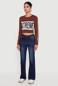 Womens Extreme Graphic Cropped Sweater, Brown, Size L