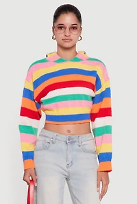 Womens Striped Cropped Hooded Sweater, Multi, Size S