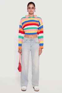 Womens Striped Cropped Hooded Sweater, Multi, Size S