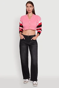 Daisy Color Blocked Striped Sleeve Cropped Cardigan