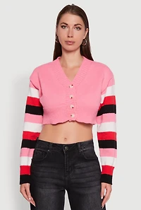 Daisy Color Blocked Striped Sleeve Cropped Cardigan