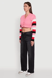 Daisy Color Blocked Striped Sleeve Cropped Cardigan