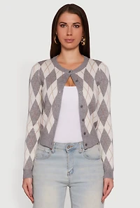 Argyle Plaid Button Front Cardigan