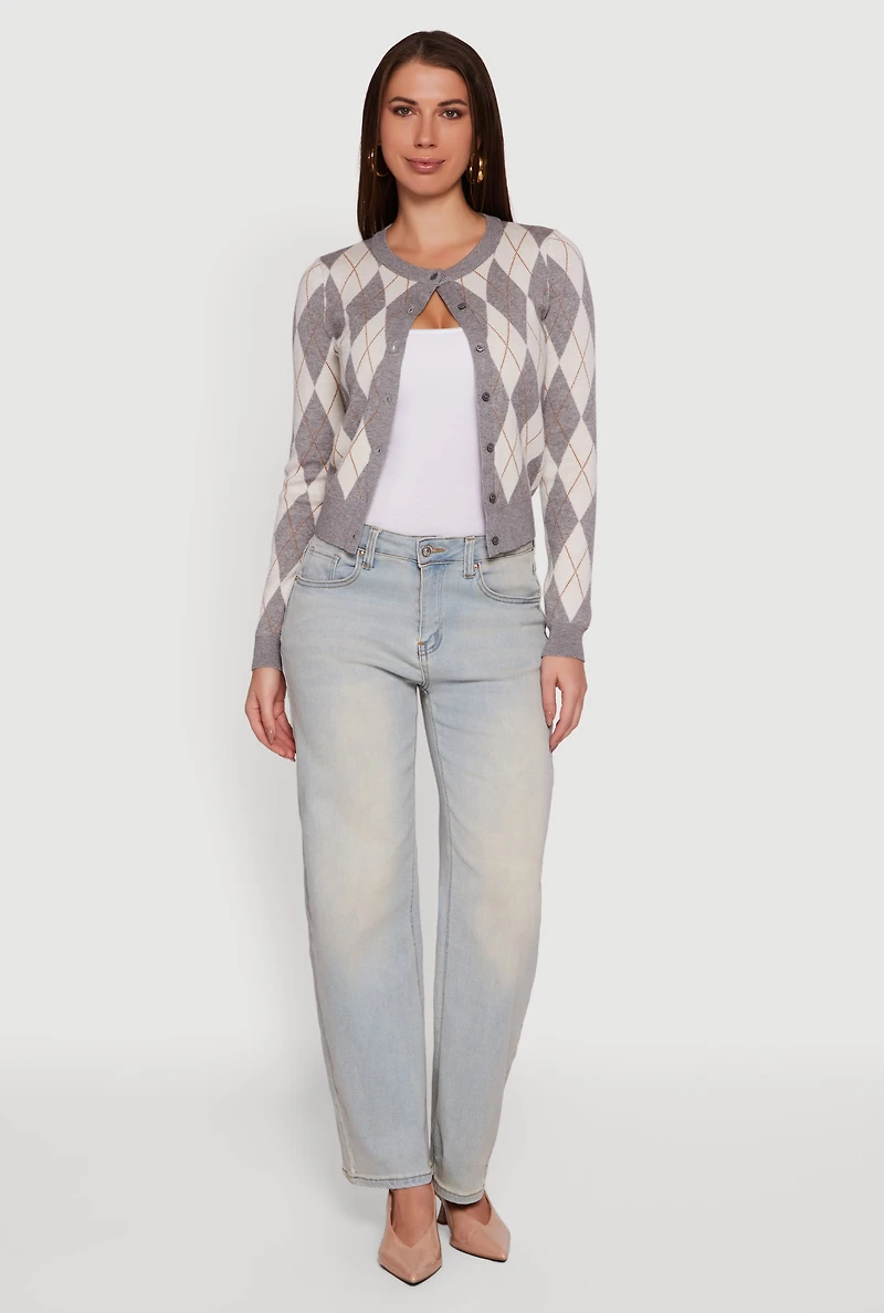 Argyle Plaid Button Front Cardigan