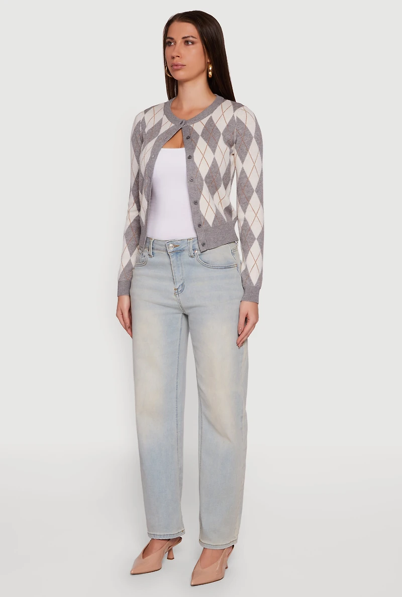 Argyle Plaid Button Front Cardigan
