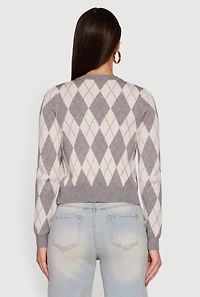 Argyle Plaid Button Front Cardigan