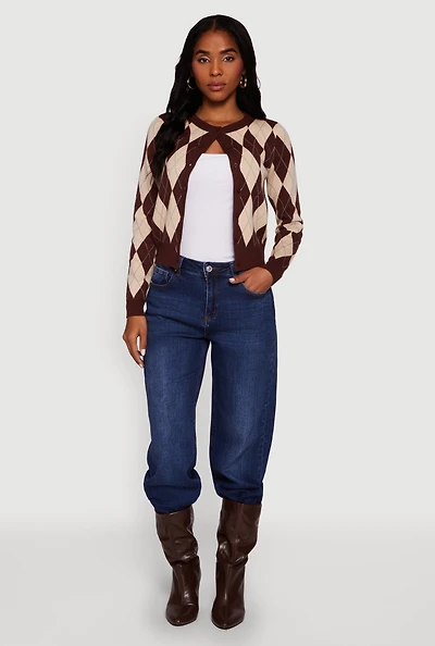 Womens Argyle Plaid Button Front Cardigan,