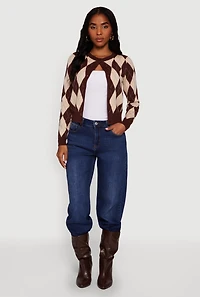 Womens Argyle Plaid Button Front Cardigan,