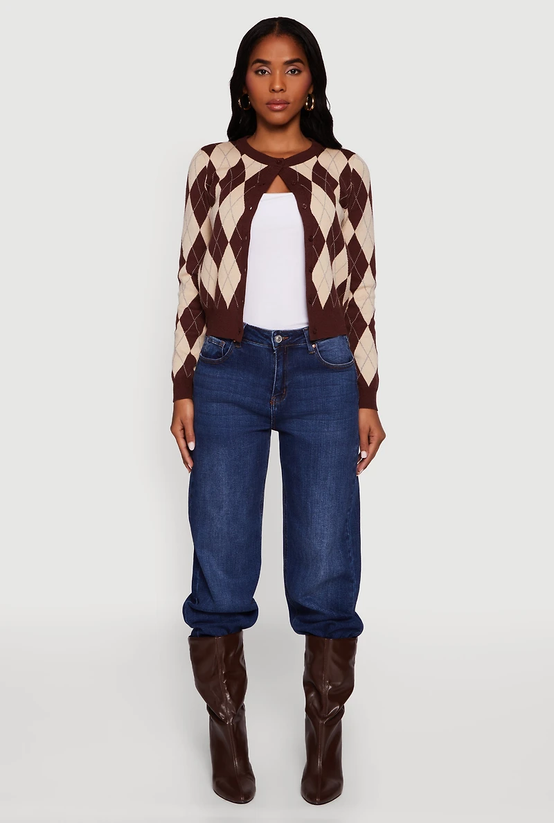 Womens Argyle Plaid Button Front Cardigan,