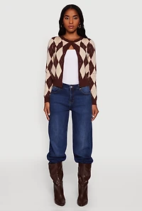 Womens Argyle Plaid Button Front Cardigan,