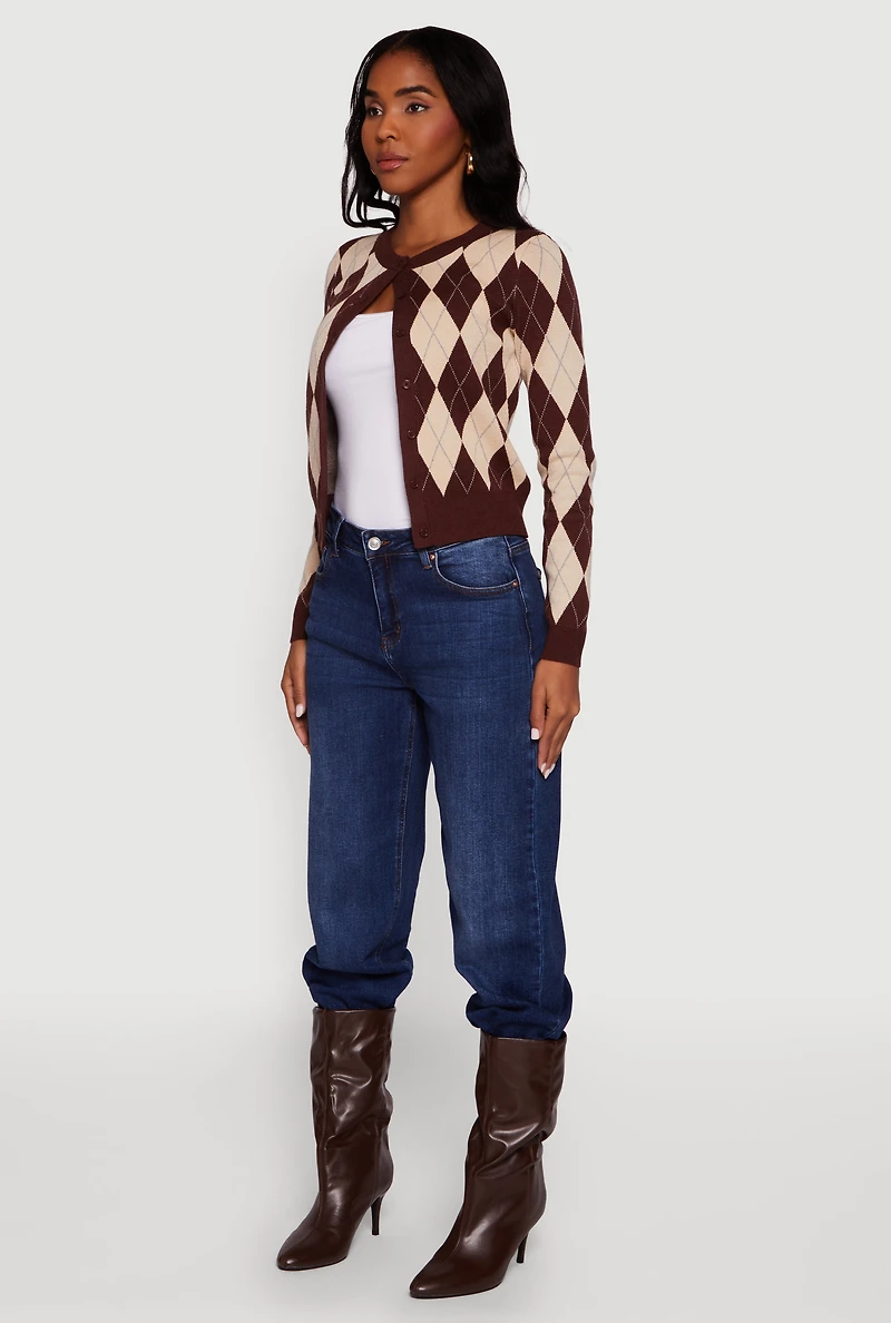 Womens Argyle Plaid Button Front Cardigan,