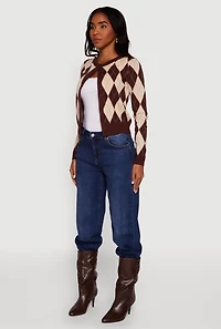 Womens Argyle Plaid Button Front Cardigan,