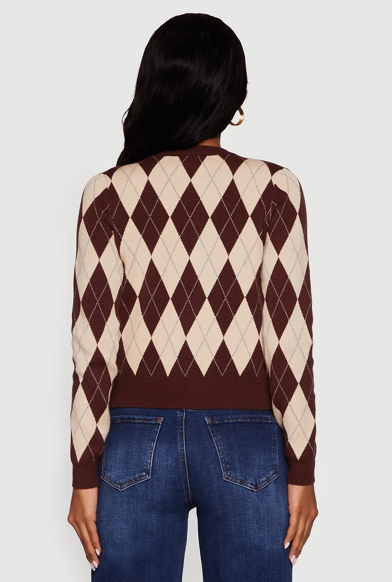 Womens Argyle Plaid Button Front Cardigan,