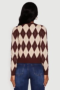 Womens Argyle Plaid Button Front Cardigan,