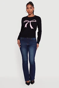 Bow Graphic Long Sleeve Crew Neck Sweater