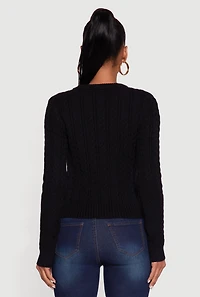 Womens Cable Knit Long Sleeve Crew Neck Sweater, Black,