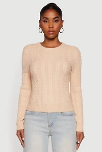 Cable Knit Long Sleeve Crew Neck Sweater