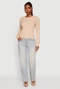 Cable Knit Long Sleeve Crew Neck Sweater