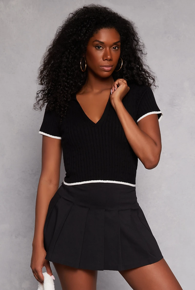 Womens Iris Contrast Trim Polo Crop Top, S