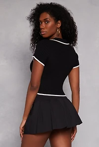 Womens Iris Contrast Trim Polo Crop Top, S