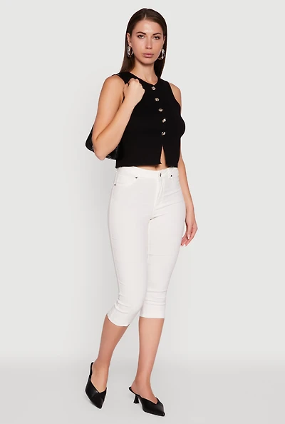 Womens Metallic Button Front Sleeveless Sweater Vest,