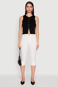 Womens Metallic Button Front Sleeveless Sweater Vest, M