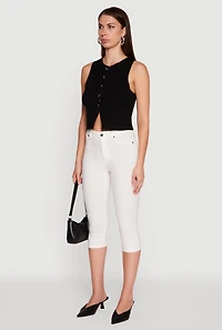 Womens Metallic Button Front Sleeveless Sweater Vest,
